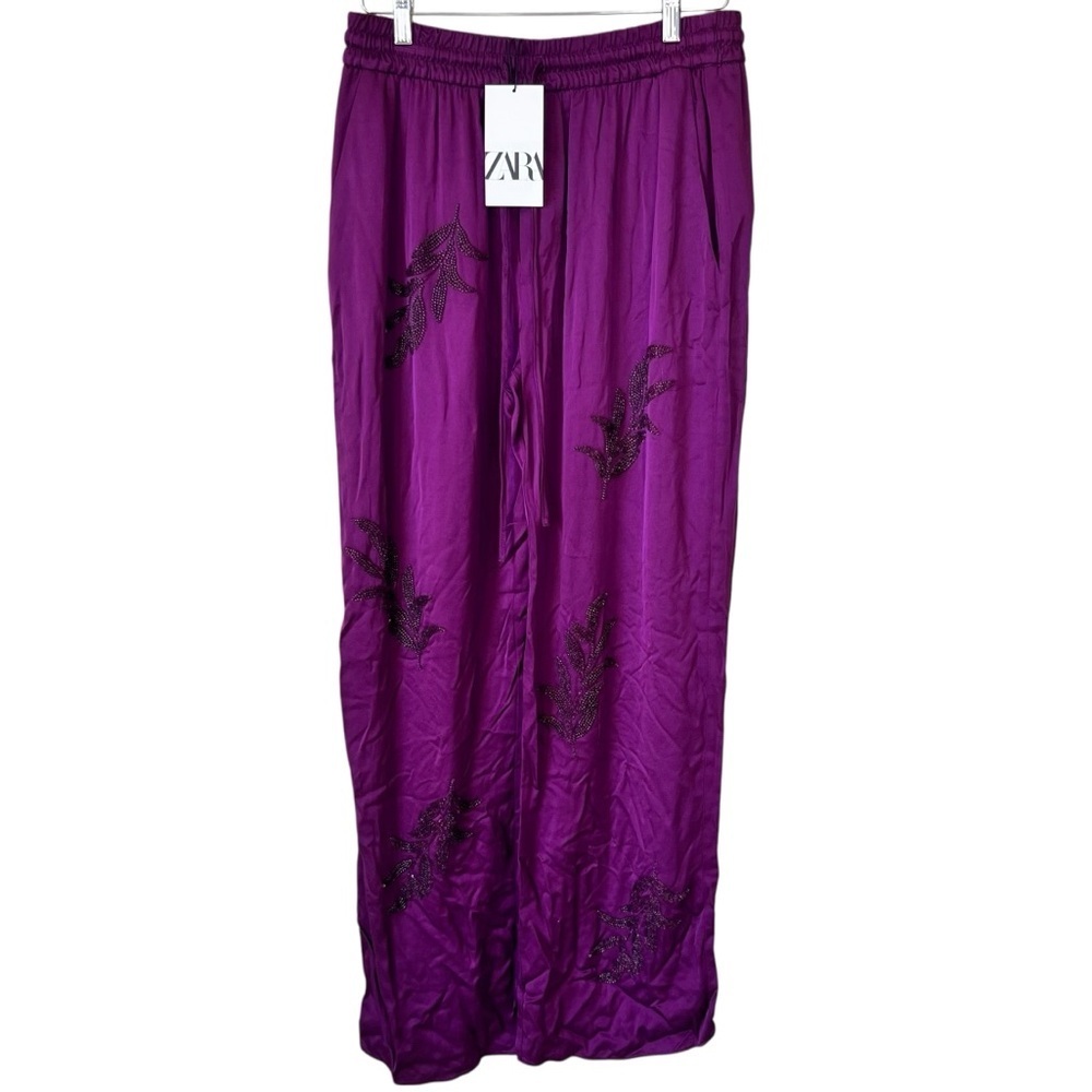 ZARA HIGH-WAIST LEAF EMBROIDERY TROUSERS PANT